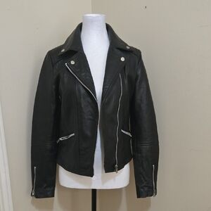 Womens Barneys Origianls Black Leather Biker Moto Jacket sz Small 4